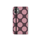 Coque portefeuille en cuir végétalien pour iPhone 11 - motif Polka Dot rose prune