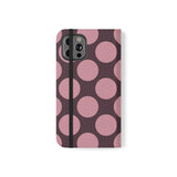 Coque portefeuille en cuir végétalien pour iPhone 12 Pro - motif Polka Dot rose prune