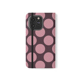 Coque portefeuille en cuir végétalien pour iPhone 13 Pro - motif Polka Dot rose prune