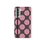 Coque portefeuille en cuir végétalien pour Samsung Galaxy S21 - motif Pink Plum Polka Dot