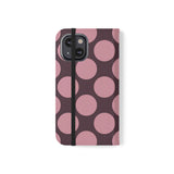 Coque portefeuille en cuir végétalien pour iPhone 13 Mini - motif Polka Dot rose prune