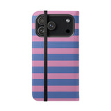 Coque portefeuille en cuir vegan pour iPhone 17 Pro Max - motif rayé Periwinkle Dream