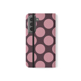 Coque portefeuille en cuir végétalien pour Samsung Galaxy S22 - motif Pink Plum Polka Dot