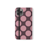 Coque portefeuille en cuir végétalien pour iPhone 11 Pro - motif Polka Dot rose prune