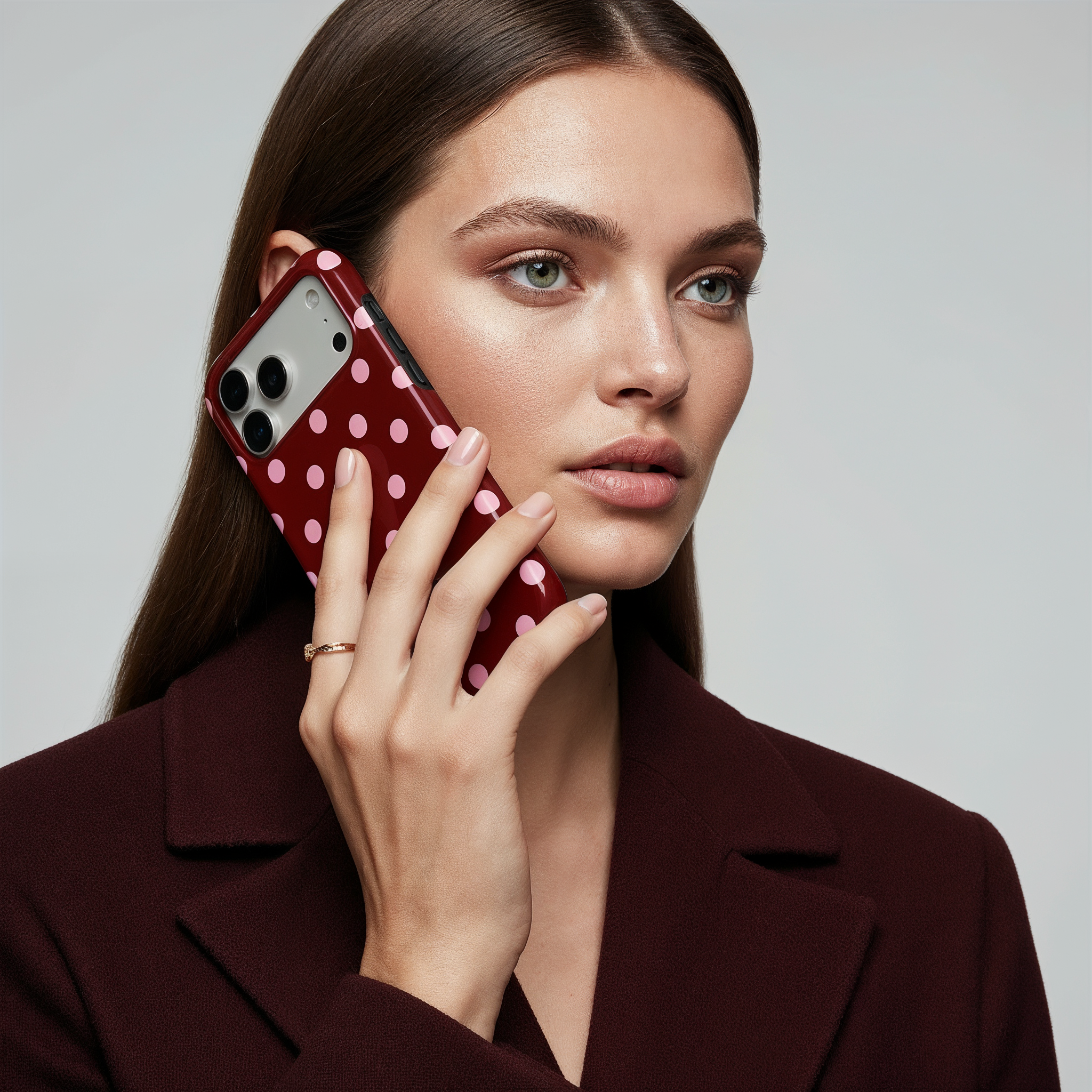 Classic Polka Dots, Burgundy - Shockproof Phone Case - VYIR