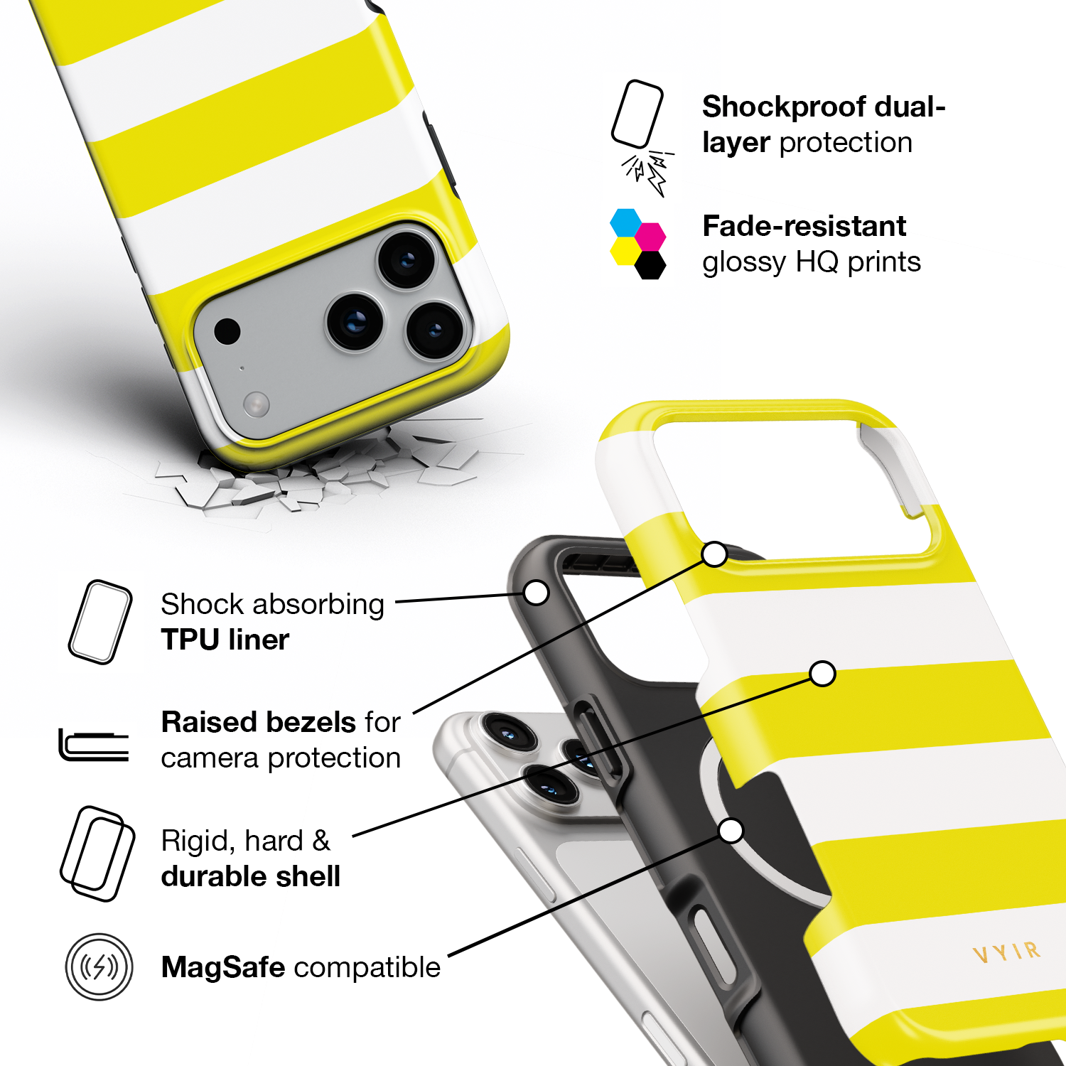 Horizontal Stripes, Citrus - Shockproof MagSafe iPhone Case - VYIR