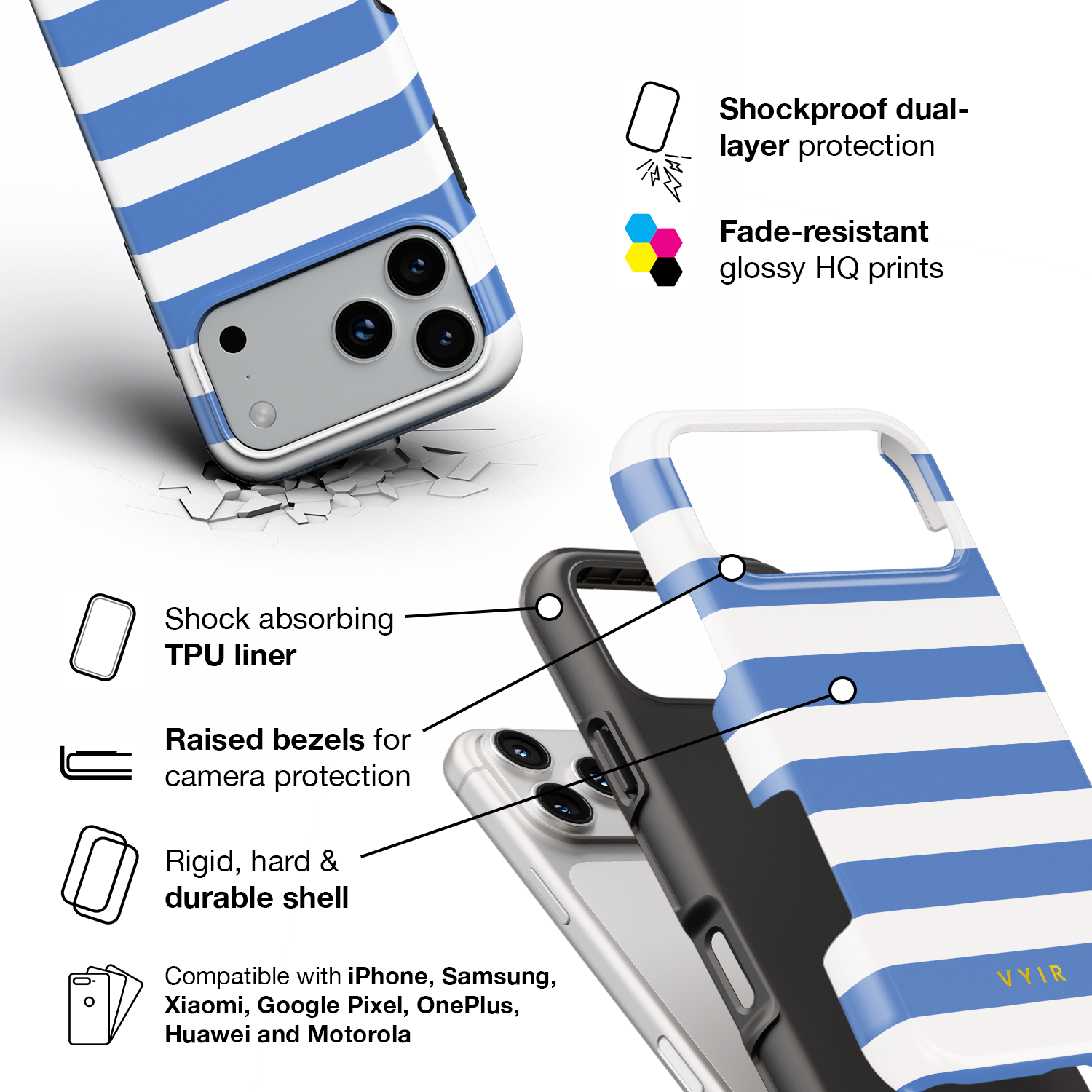 Horizontal Stripes, Parisian Blue - Shockproof Phone Case - VYIR