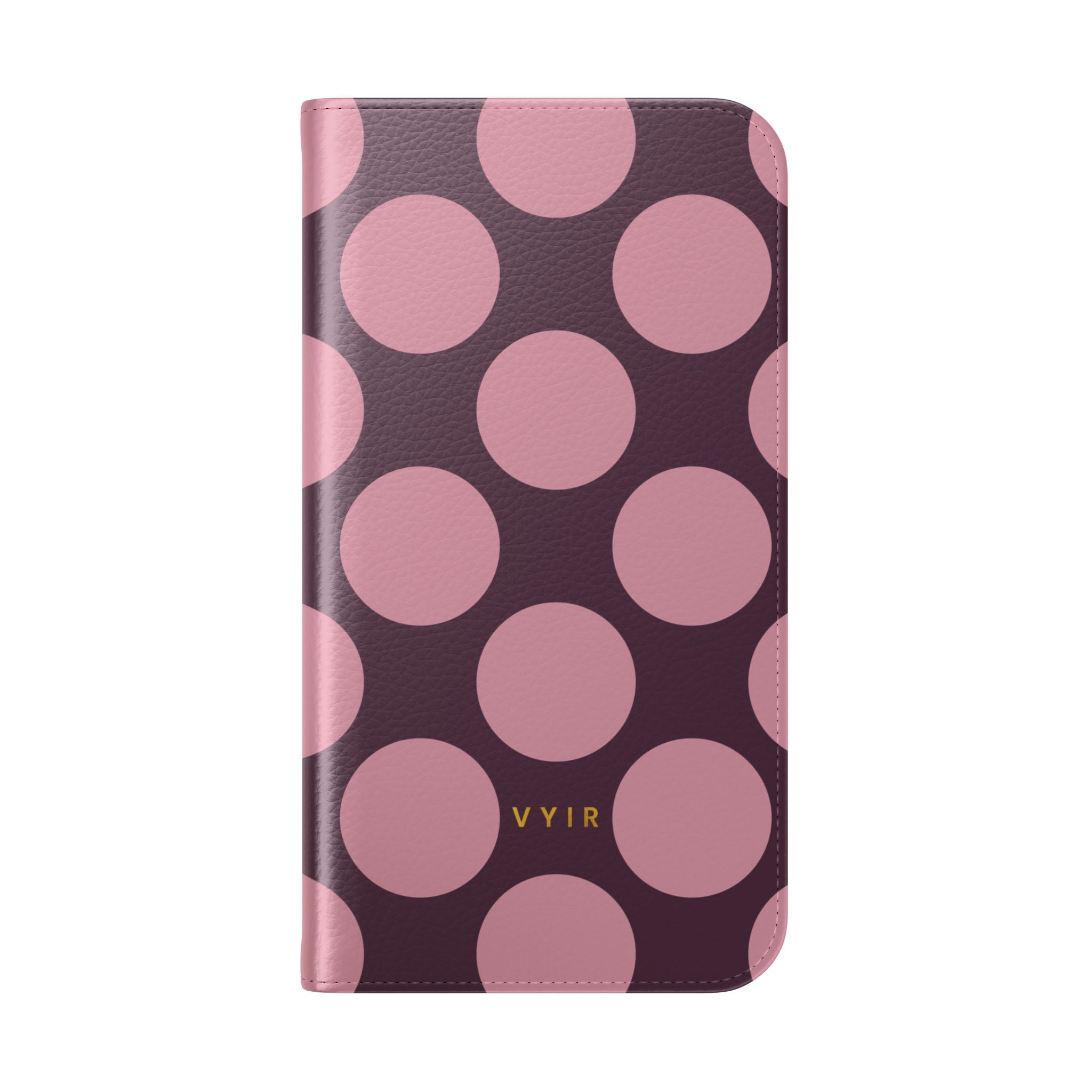 iPhone 16 Pro Vegan Leather Wallet Case – Pink Plum Polka Dot Design - VYIR